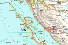 Mapka ostrova Pag (Potočnica)