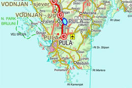 Mapka letoviska Pula-Banjole