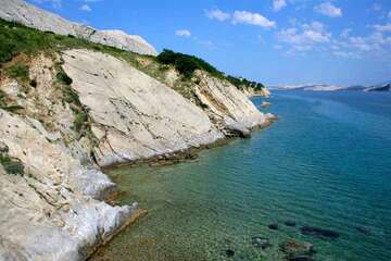 Pláž - apartmány Konćek, Pag-Vodice, ostrov Pag, Chorvatsko