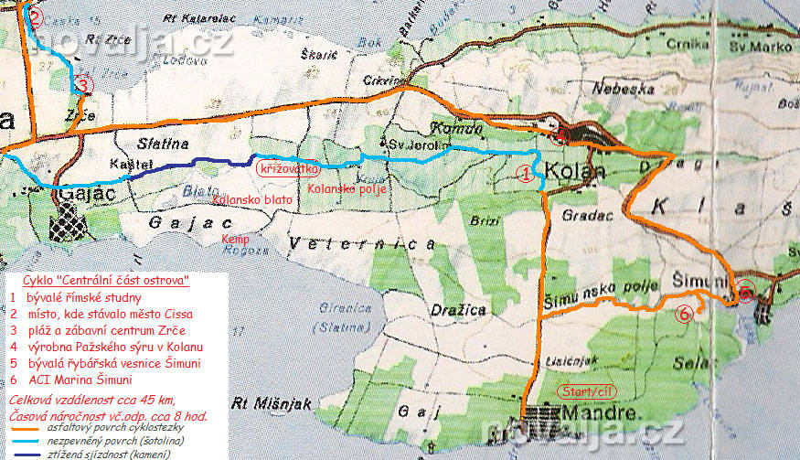 Cykloturistická mapa- Centrální část ostrova Pag