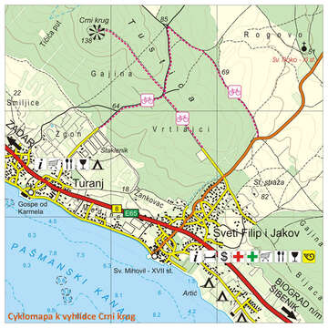 Cyklomapa k vyhlídce Crni kruh, Sv. Filip i Jakov, Chorvatsko