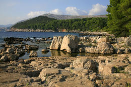 Kamenitá pláž, ostrov Lokrum, Chorvatsko