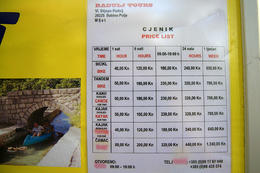 Národní park Mljet, ceník půjčovného (r. 2011), Chorvatsko