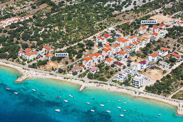Apartmány Katarina - letecký pohled, Mandre, ostrov Pag, Chorvatsko