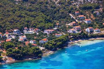 Apartmány Vedrana a písečná pláž Plažine (180 m) - letecký pohled, Tkon, ostrov Pašman, Chorvatsko