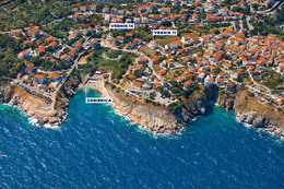 Vrbnik - letecký pohled, ostrov Krk, Chorvatsko