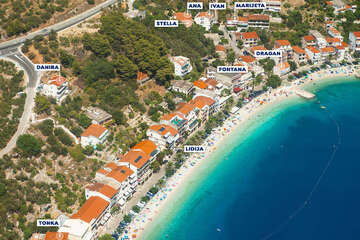 Apartmány Fontana - letecký pohled, Podgora - Čaklje, Makarská riviéra, Chorvatsko