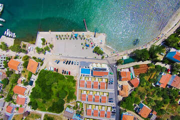 Preko - pláž Jaz - letecký pohled, ostrov Ugljan, Chorvatsko