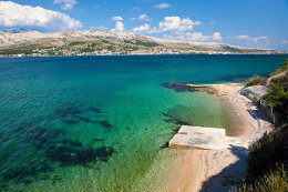 Pag - Vodice - písčitooblázkové pláže, ostrov Pag, Chorvatsko