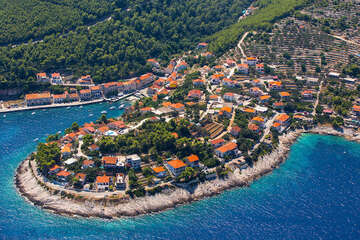 Prigradica - letecký pohled, ostrov Korčula, Chorvatsko