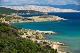 Lopar - FKK písečná pláž Stolac, ostrov Rab, Chorvatsko