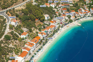 Podgora - Čaklje - letecký pohled, Makarská riviéra, Chorvatsko