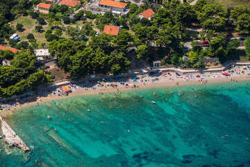 Apartmány Providenca - letecký pohled na písečnou pláž Trstenica, Orebić, Pelješac, Chorvatskosko