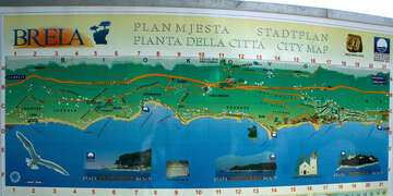 Mapa Brela-Jakiruša, Makarská riviéra, Chorvatsko