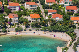 Orebič - letecký pohled na oblázkovou pláž 100 m od domu Orebić 12,  poloostrov Pelješac, Chorvatsko
