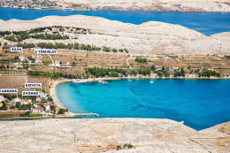 Apartmány Nisveta - letecký pohled, Vlašiči, ostrov Pag, Chorvatsko