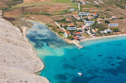 Apartmány Nisveta - letecký pohled, Vlašiči, ostrov Pag, Chorvatsko