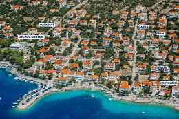 Apartmány Fran - letecký pohled, Mandre, ostrov Pag, Chorvatsko