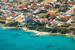 Hotel Plaža - letecký pohled, město Pag, ostrov Pag, Chorvatsko