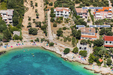 Apartmány Roza - letecký pohled, Mandre, ostrov Pag, Chorvatsko