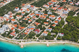 Apartmány Sandra - letecký pohled, Mandre, ostrov Pag, Chorvatsko