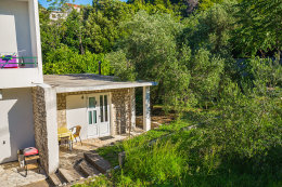 S4 - apartmány Luna I - terasa před studiem, Živogošće - Mala Duba, Makarská riviéra, Chorvatsko