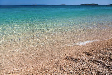 Orebić - písečná pláž Trstenica, Pelješac, Chorvatsko