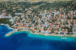 Apartmány Darka - letecký pohled, Mandre, ostrov Pag, Chorvatsko