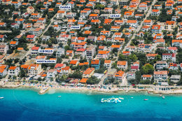 Apartmány Lucas - letecký pohled, Mandre, ostrov Pag, Chorvatsko
