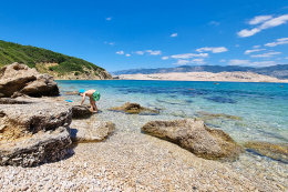 Pag - Bošana - pláž, ostrov Pag, Chorvatsko