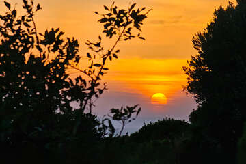 Živogošče - Blato - západ slunce z vyhlídky nedaleko domu Živogošće 11, Makarská riviéra, Chorvatsko