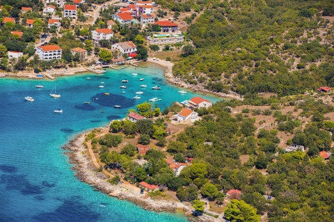 Potočnica - letecký pohled, ostrov Pag, Chorvatsko