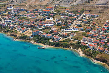 Penzion Moře - letecký pohled, město Pag, ostrov Pag, Chorvatsko