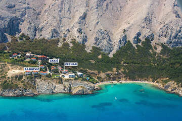 Pag - Bošana - letecký pohled, ostrov Pag, Chorvatsko