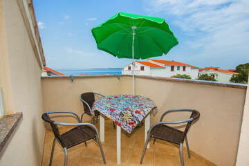 Apartmány Sandra - výhled na moře z balkónu apartmánu A9, Mandre, ostrov Pag, Chorvatsko