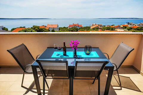 Apartmány Ivica - výhled z terasy apartmánu A3, Mandre, ostrov Pag, Chorvatsko