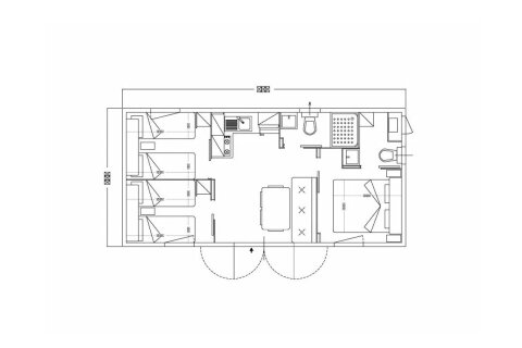 Půdorys - mobilhome Lodge Comfort pro 5–6 osob, Resort BiVillage, Fažana, Istrie, Chorvatsko