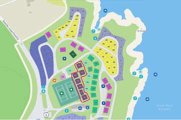 Umístění mobilhomů Premium Family v kempu (č. 54–60) - Mobilhome Tiha, Šilo, ostrov Krk, Chorvatsko