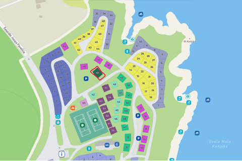 Umístění mobilhomů Deluxe Sea View v kempu (č. 61) - Mobilhome Tiha, Šilo, ostrov Krk, Chorvatsko