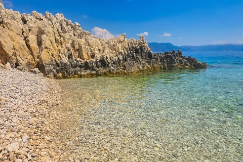 Pláž Girandella, Rabac, Istrie, Chorvatsko