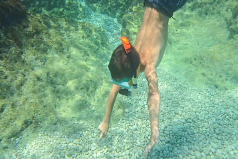 Pláž Girandella - šnorchlování, Rabac, Istrie, Chorvatsko