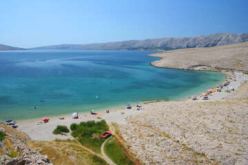 Pláž Ručica, ostrov Pag, Chorvatsko