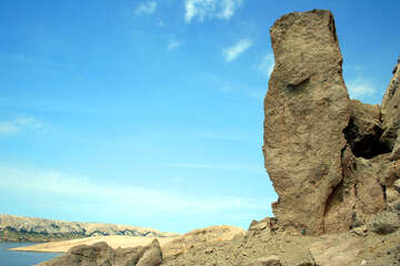 U skal nad pláží Ručica, ostrov Pag, Chorvatsko